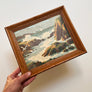 Rocky Beach with Seagulls - Original Painting on Board in Wood Frame