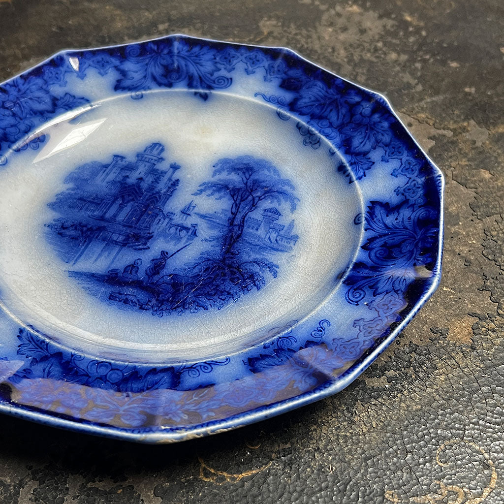 Antique Flow Blue Coburg Plate by John Edwards Made in England