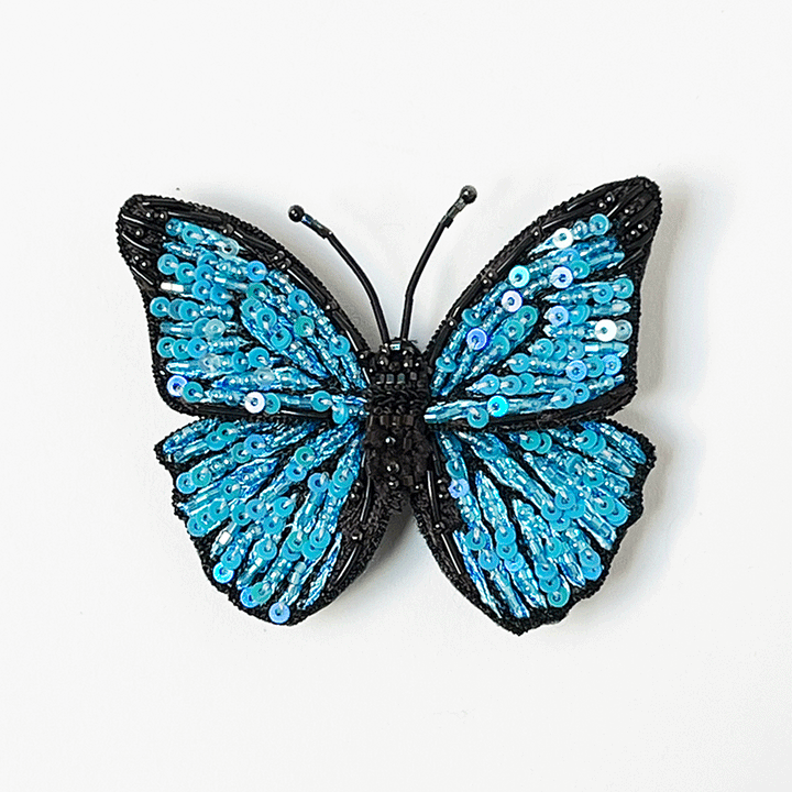 Beaded Aqua Blue Butterfly Embroidered Pin
