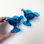 Vintage Blue Glass Footed Candle Holder (Pair)
