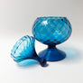 Vintage Midcentury Blue Glass Lidded Footed Bowl