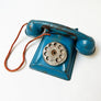 Vintage Blue Metal Toy Phone with Silver Dial