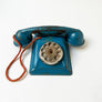 Vintage Blue Metal Toy Phone with Silver Dial
