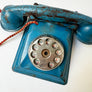 Vintage Blue Metal Toy Phone with Silver Dial