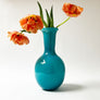 Vintage Deep Aqua Blue Tall Glass Vase