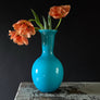 Vintage Deep Aqua Blue Tall Glass Vase