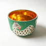 Waylande Gregory Deep Bowl with Leopards & Gold Dots Matte Green