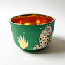 Waylande Gregory Deep Bowl with Leopards & Gold Dots Matte Green