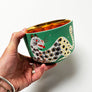 Waylande Gregory Deep Bowl with Leopards & Gold Dots Matte Green
