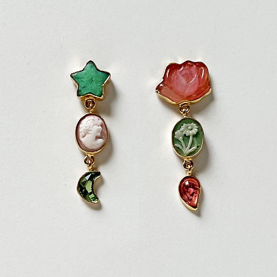 Three Charm Vintage Drop Earrings Mixed Pastels