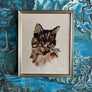 Original Cat Needlework in Vintage Silver Tone Frame