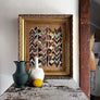 Don Carney: Pink, Brown & Turquoise Chevron, Original Block Print on Paper in Vintage Frame