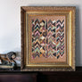 Don Carney: Pink, Brown & Turquoise Chevron, Original Block Print on Paper in Vintage Frame