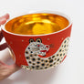 Waylande Gregory Deep Bowl with Leopards & Gold Dots Orange