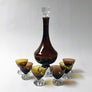 Vintage Mid-Century Aseda Cordial Set with Carafe and Glasses Smoky Topaz & Olive Made in Sweden