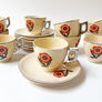 Vintage Mayfair Art Deco Floral Ceramic Cups & Saucers by Leigh Potters Made in the USA (set of 20)