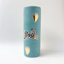 Waylande Gregory Tall Cylinder Vase with Leopards Aqua