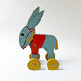 Vintage Wood Blue Donkey on Wheels Decorative Object