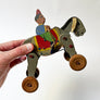 Vintage Painted Wood Donkey on Wheels with Rider Made in Japan