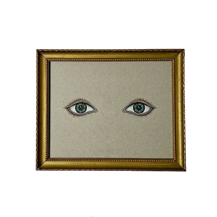 Don Carney Pair of Blue Eyes Art Print in Vintage Gold Tone Frame