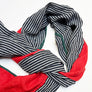 Red & Navy Stripe Wide Linen Scarf