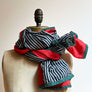 Red & Navy Stripe Wide Linen Scarf