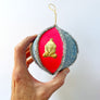 PATCH NYC Two Tone Paper Mache Ornament with Gold Foil Dresden: Festive Kitty