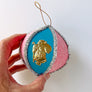 PATCH NYC Two Tone Paper Mache Ornament with Gold Foil Dresden: Santa with Toys