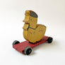 Vintage Wood Duck in a Cap on Wheels