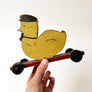 Vintage Wood Duck in a Cap on Wheels
