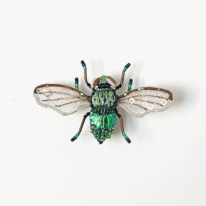 Beaded Emerald Bee Embroidered Pin