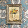 Vintage Still Life with Flowers Original Painting on Board in Ornate Frame