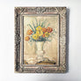 Vintage Still Life with Flowers Original Painting on Board in Ornate Frame