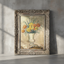 Vintage Still Life with Flowers Original Painting on Board in Ornate Frame