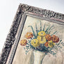 Vintage Still Life with Flowers Original Painting on Board in Ornate Frame
