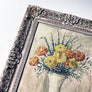 Vintage Still Life with Flowers Original Painting on Board in Ornate Frame