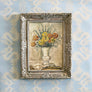 Vintage Still Life with Flowers Original Painting on Board in Ornate Frame