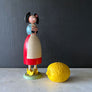 Vintage Wood French Lady Coin Bank Figurine Made in France