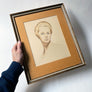 Original 1948 Watercolor Portrait of a Glamorous Woman in Wood Frame