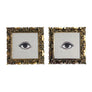 Don Carney Pair of Brown Eyes Art Prints in Vintage Gold Tone Carved Wood Frames