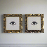 Don Carney Pair of Brown Eyes Art Prints in Vintage Gold Tone Carved Wood Frames