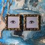 Don Carney Pair of Brown Eyes Art Prints in Vintage Gold Tone Carved Wood Frames