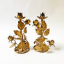 Mid-Century Metal Floral Toleware Candle Holders Made in Italy (Set of 2)