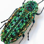 Beaded Green Beetle Embroidered Pin by Trovelore