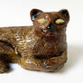 Vintage Reclining Cat Hand Built Ceramic Sculpture
