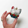 French Hen in a Basket Glass Ornament