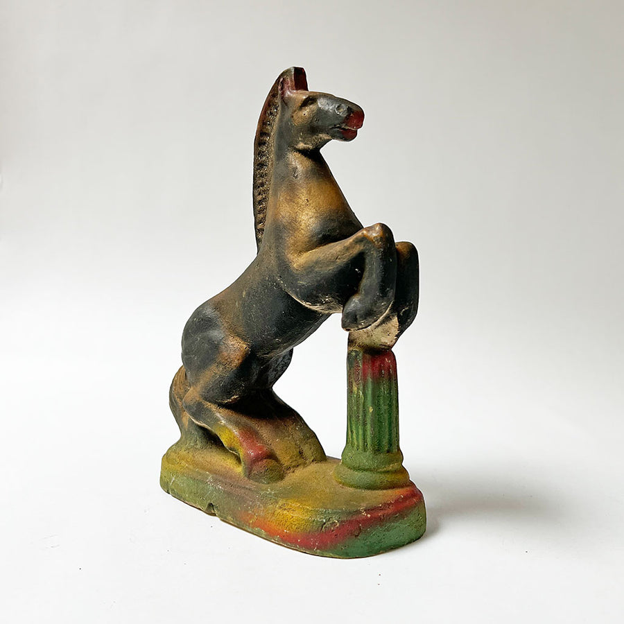 Vintage Chalkware Rearing Horse with Column