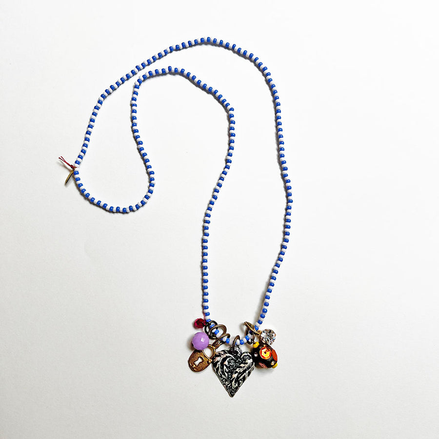 Collage Necklace: Blue & White (leaf heart)