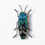 Beaded Black & Blue Iridescent Beetle Embroidered Pin by Trovelore