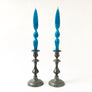 Italian Lacquered Spiral Taper Candle Turquoise, Set of 2